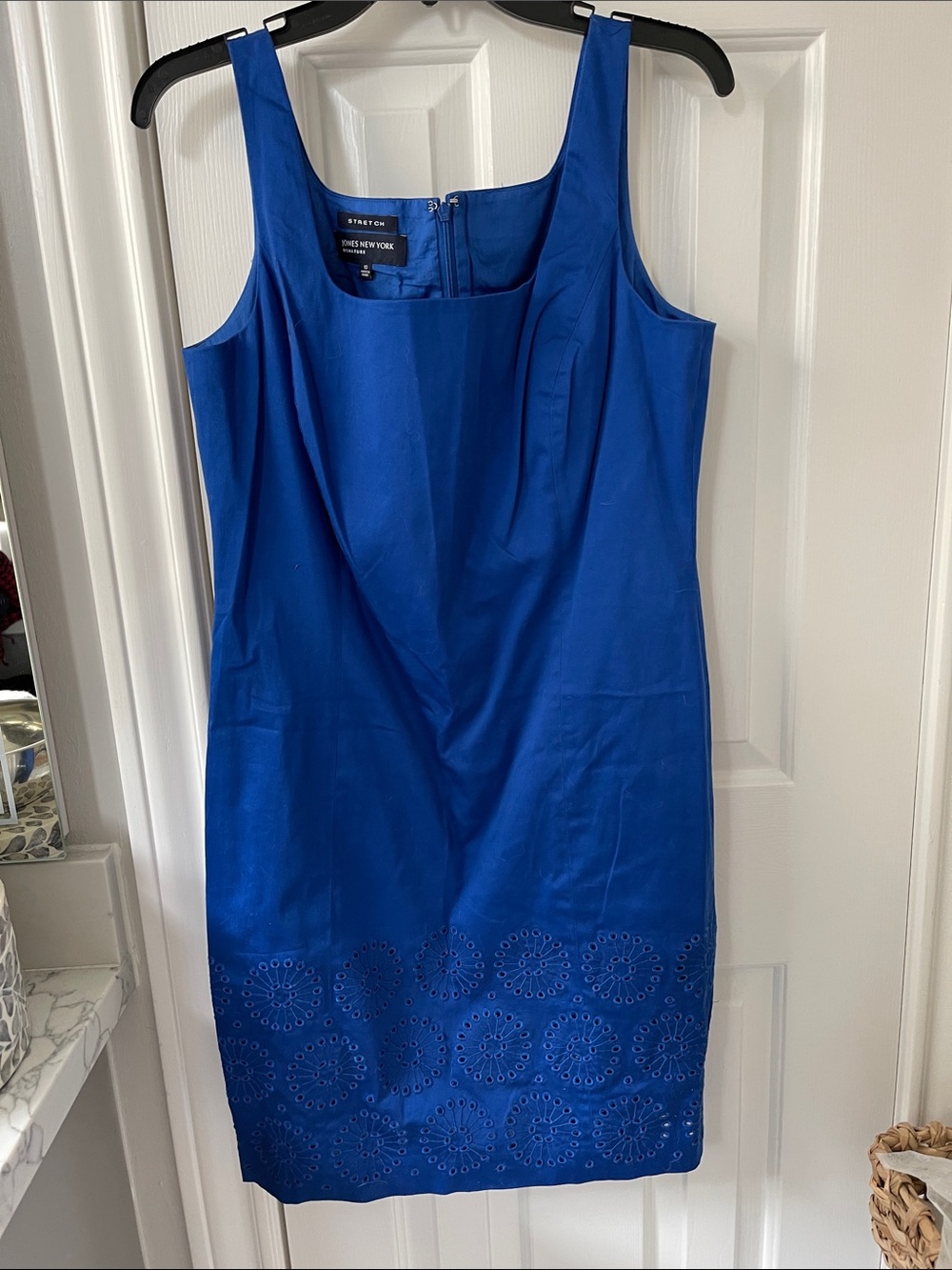 Jones New York Cobalt Blue Sleeveless Sheath Dress with Eyelet Hem